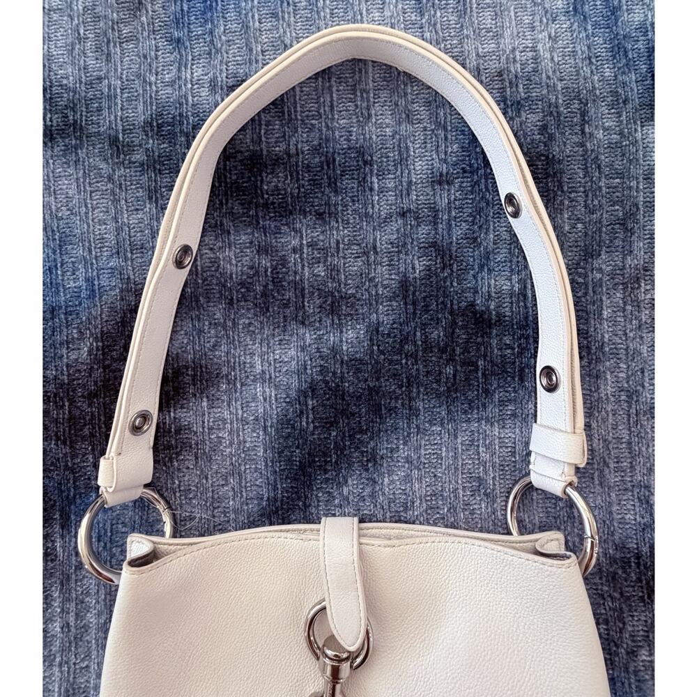 New Rebecca Minkoff Pebbled Leather Megan Feed Bag White Silver Hardware - Picture 7 of 9